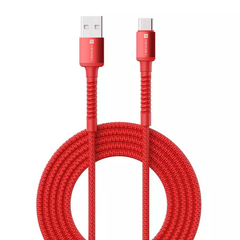 Portronics Konnect X – 6A USB to Type-C Cable, 1M Red, fast charging, durable design, tangle-free, compatible with various devices, perfect for quick data transfer and charging on the go.