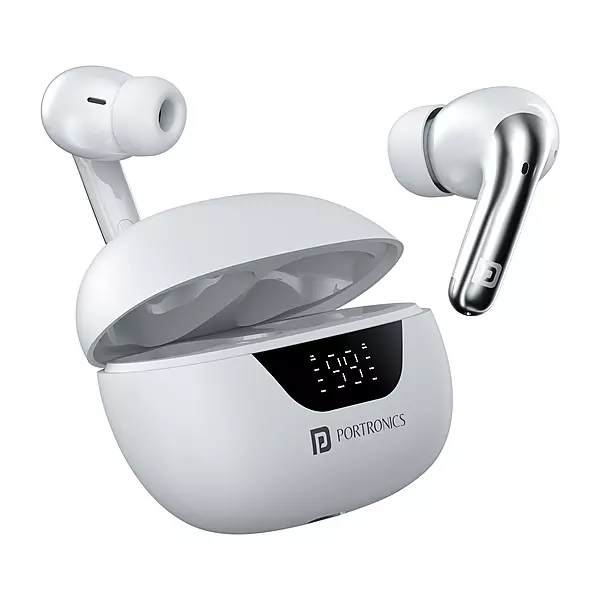 POR 2242 Harmonics Twins 28 TWS Earbuds – Bluetooth 5.3  In-Ear  Bass  24H Playtime  Display  White