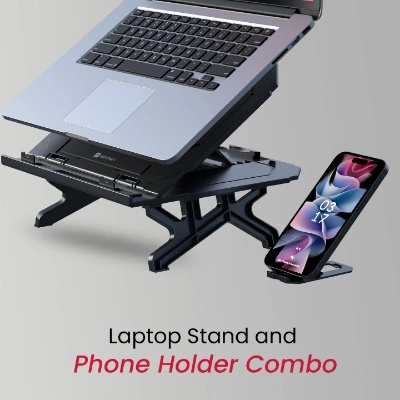 Portronics My Buddy Hexa 33 Laptop Stand with Phone Holder, Four Legs, Foldable Design, Improved Airflow & Posture Support for Upto 17 Inches Laptop & MacBook (Black) Portronics My Buddy Hexa 33 Laptop Stand with Phone Holder, Four Legs, Foldable Design, Improved Airflow & Posture Support for Upto 17 Inches Laptop & MacBook (Black)