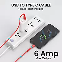 Portronics Konnect X – 6A USB to Type-C Cable, 1M Red, fast charging, durable design, tangle-free, compatible with various devices, perfect for quick data transfer and charging on the go.
