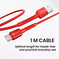 Portronics Konnect X – 6A USB to Type-C Cable, 1M Red, fast charging, durable design, tangle-free, compatible with various devices, perfect for quick data transfer and charging on the go.