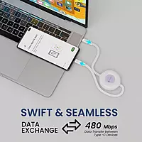 Portronics Upgraded Konnect Recoil 100W Type C to Type C Retractable Cable, PD Fast Charging, Retractable Charging Cable, Fast Data Transfer, Compatibility with iPhone 15 Series & Type C Smartphones