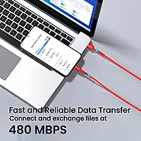 Portronics Konnect X – 6A USB to Type-C Cable, 1M Red, fast charging, durable design, tangle-free, compatible with various devices, perfect for quick data transfer and charging on the go.