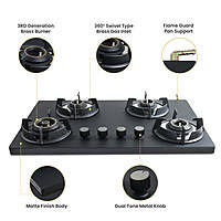 Carnival Plus Brass Burner Matt Finish Super Slim Tablet Hob 3 Burner Auto Ignition