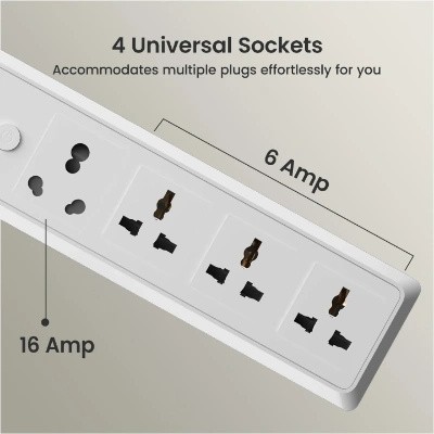 Portronics 16 Amp Power Plate 17 Extension Board with 4 Universal Sockets, 3840 Watts, 3m Cord, Resettable Fuse, Safety Shutter, 1-Socket 16A + 3-Socket 6A, Multi Plug for Home Appliances (White) Portronics 16 Amp Power Plate 17 Extension Board with 4 Universal Sockets, 3840 Watts, 3m Cord, Resettable Fuse, Safety Shutter, 1-Socket 16A + 3-Socket 6A, Multi Plug for Home Appliances (White)
