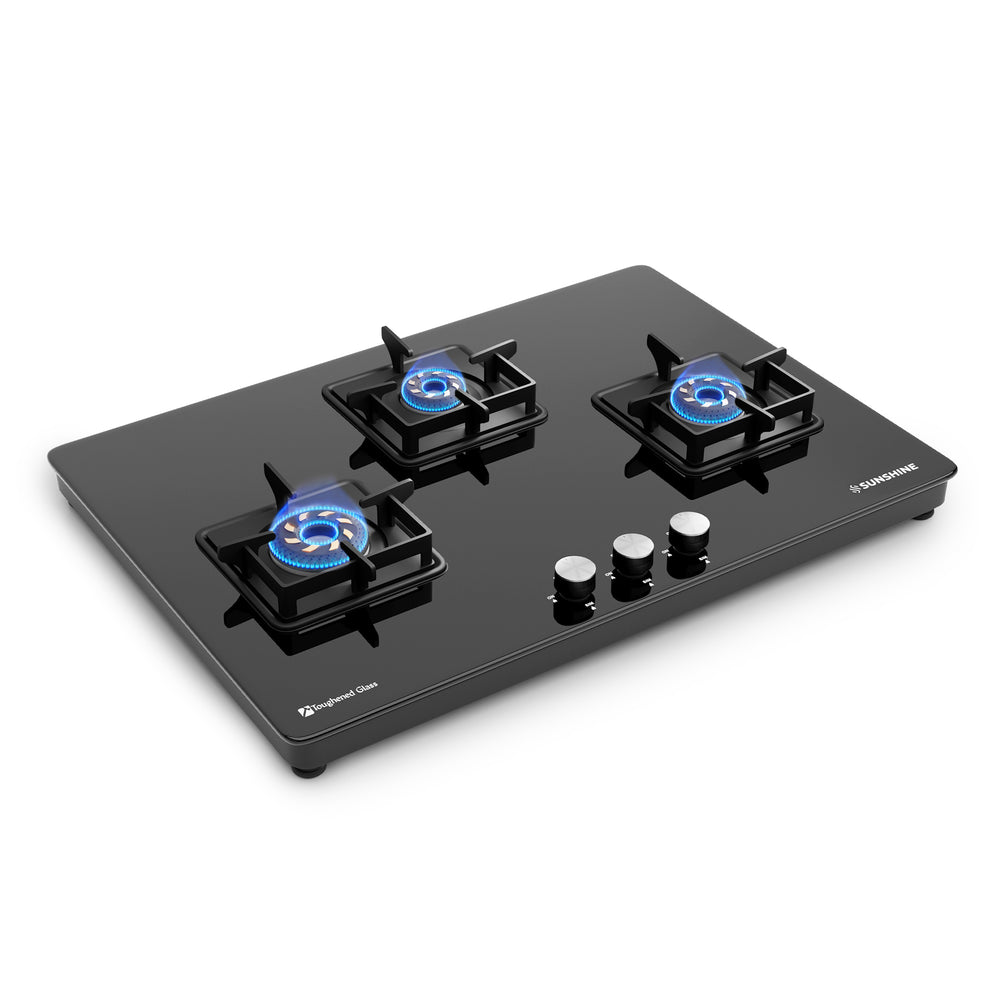 3 Burner Glass Hob Top Cooktop Manual Ignition
