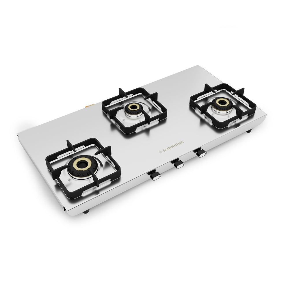 Matte Stainless Steel Cooktop Manual Ignition 3 Burner