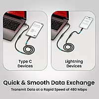 Portronics Konnect Tetra 60W 4 in 1 Multi Functional Fast Charging PD Cable with 1.4M Length, 480Mbps Data Sync, Compatible with All Type C Android Smartphone & Lightning Device(Black)