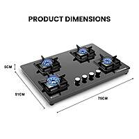 Slimmest Magnite 4 Burner Glass Hob Top Cooktop Manual Ignition