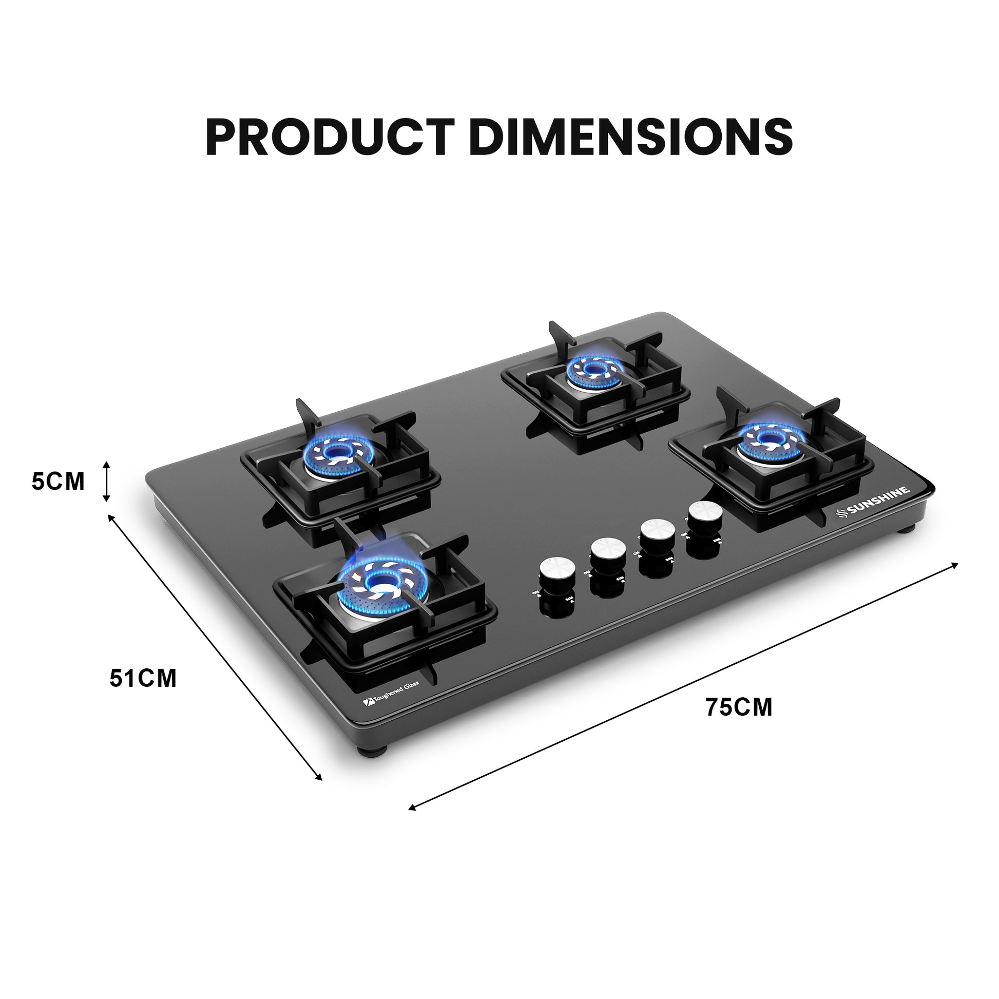 Slimmest Magnite 4 Burner Glass Hob Top Cooktop Manual Ignition