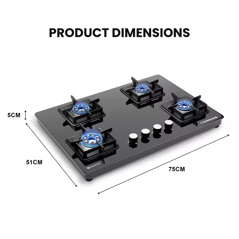 Slimmest Magnite 4 Burner Glass Hob Top Cooktop Manual Ignition