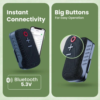 Portronics Talk Three Wearable Bluetooth Speaker with Mic, Magnetic/Spring Clip-On, Upto 10Hours Playtime, IPX5 Water/Dust Resistant, Bluetooth 5.3v, Big Buttons, Portable Speaker with Microphone Portronics Talk Three Wearable Bluetooth Speaker with Mic, Magnetic/Spring Clip-On, Upto 10Hours Playtime, IPX5 Water/Dust Resistant, Bluetooth 5.3v, Big Buttons, Portable Speaker with Microphone