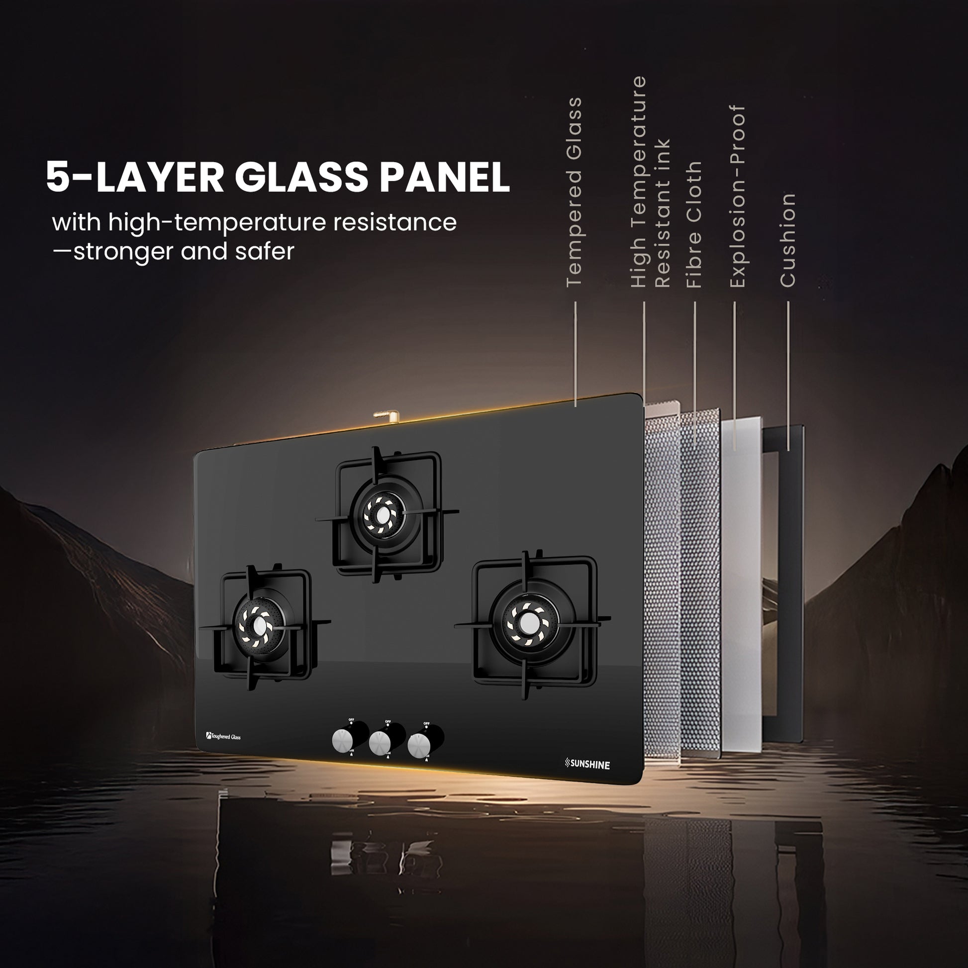 Slimmest Magnite 3 Burner Glass Hob Top Cooktop Manual Ignition