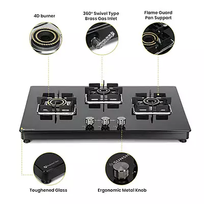 Shine Three Burner Gas Stove | Hob Top Auto Ignition
