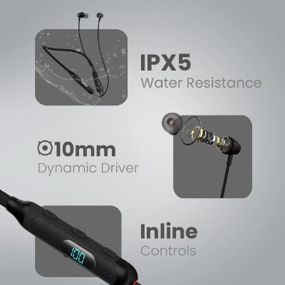 Portronics Harmonics Z8 Bluetooth Earphones - 40H Playback, Magnetic, LED Display, IPX4, Fast Charging (Black) Portronics Harmonics Z8 Bluetooth Earphones - 40H Playback, Magnetic, LED Display, IPX4, Fast Charging (Black)