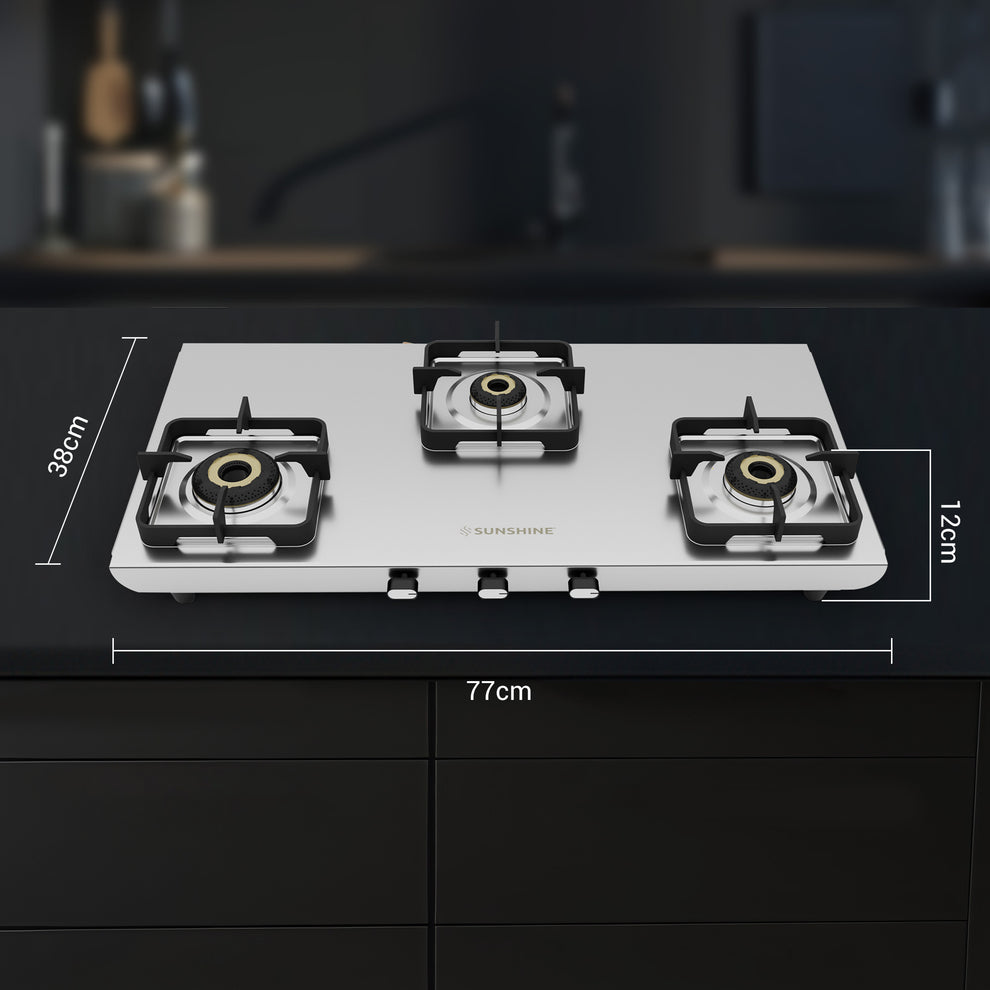 Matte Stainless Steel Cooktop Manual Ignition 3 Burner