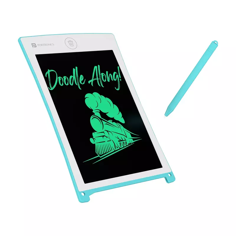 Portronics RuffPad – 8.5" Blue LCD E-Writer with Magnets, perfect for notes and doodles. Lightweight, portable, and eco-friendly. Easy to erase with a single button. Ideal for all ages!