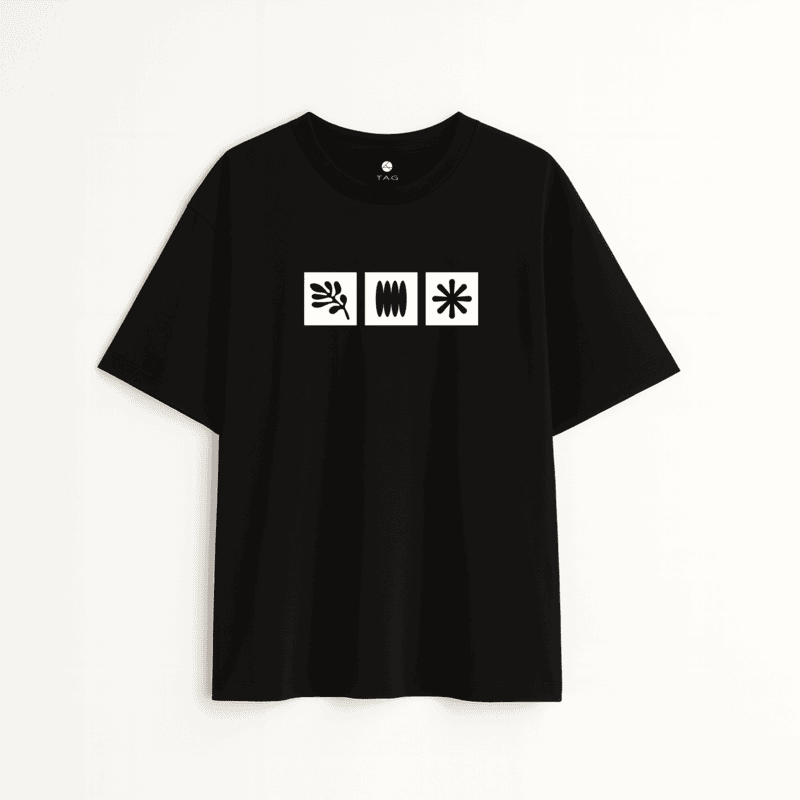 Black T-Shirt with 3 Black Symbols I Unisex Oversized Graphic Tee