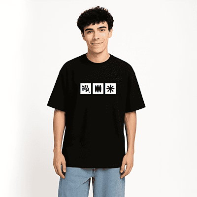 Black T-Shirt with 3 Black Symbols I Unisex Oversized Graphic Tee