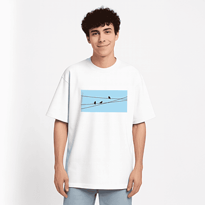 Birds on Wire | Unisex Oversized Graphic Tee | 100% Cotton