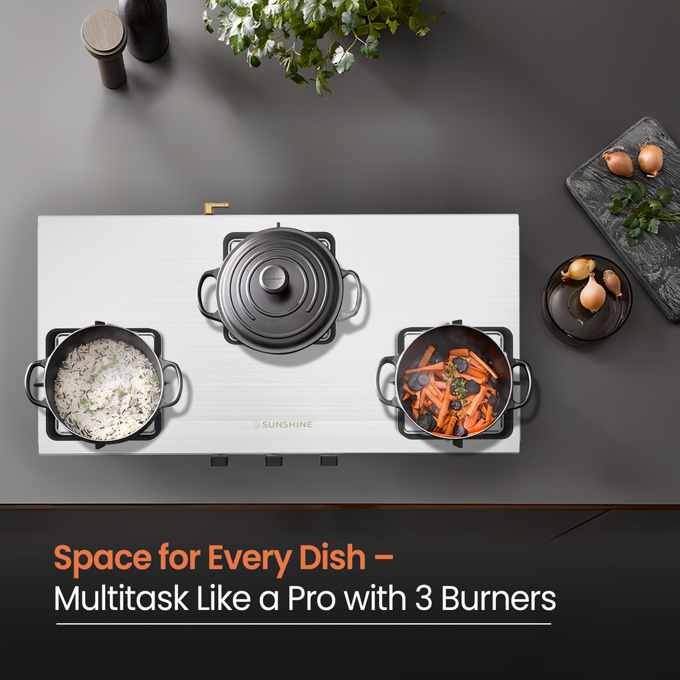 Matte Stainless Steel Cooktop Manual Ignition 3 Burner