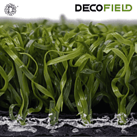 Decofield Flexisport MG-15 artificial turf close-up showing dense curled blades for sports surfaces