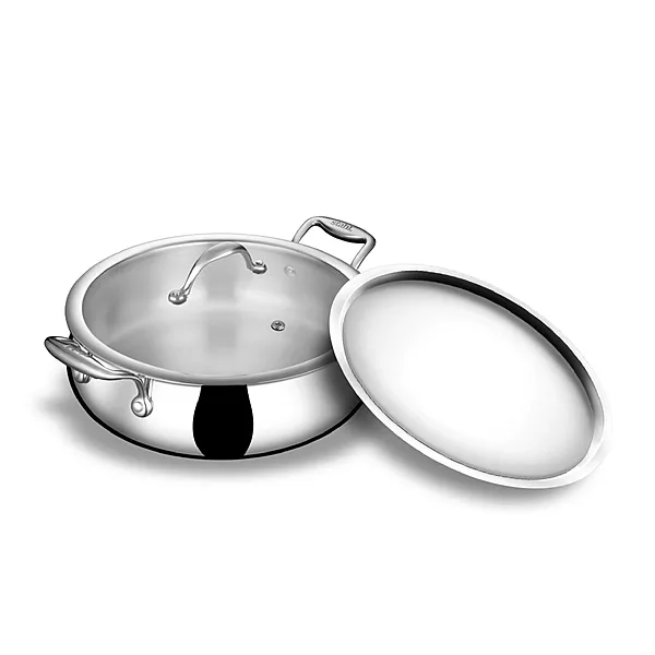 Stahl Artisan Triply Stainless Steel Biryani Handi with Dual lid, Steel Lid for Dum & Glass Lid for Serving | Biryani Pot, Gas & Induction Compatible | Non-Toxic, Less Oil, Stick Resistant