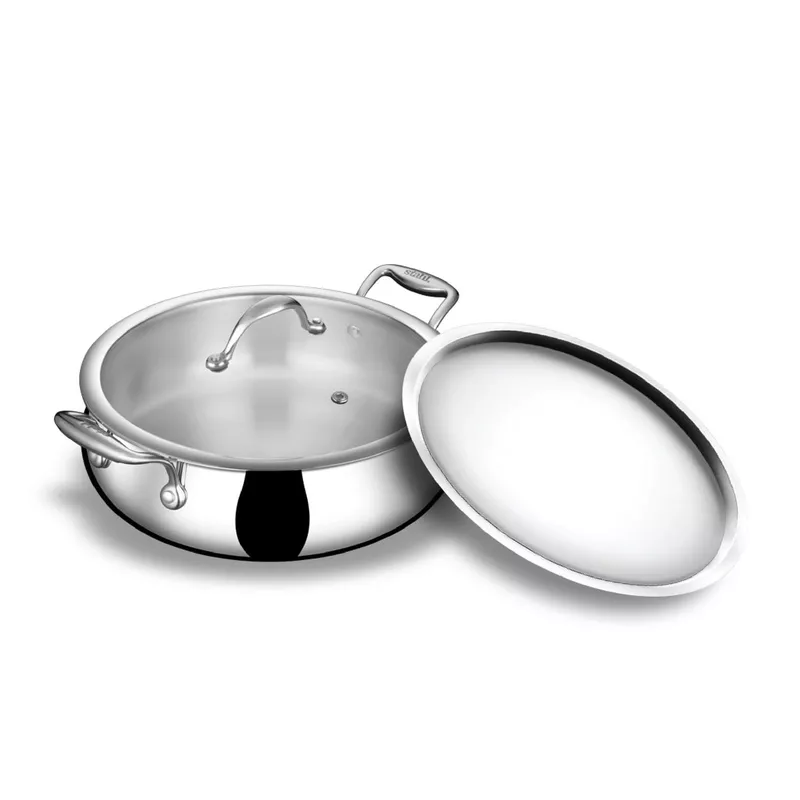 Stahl Artisan Triply Stainless Steel Biryani Handi with Dual lid, Steel Lid for Dum & Glass Lid for Serving | Biryani Pot, Gas & Induction Compatible | Non-Toxic, Less Oil, Stick Resistant