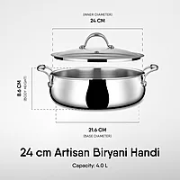 Stahl Artisan Triply Stainless Steel Biryani Handi with Dual lid, Steel Lid for Dum & Glass Lid for Serving | Biryani Pot, Gas & Induction Compatible | Non-Toxic, Less Oil, Stick Resistant