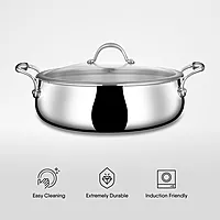 Stahl Artisan Triply Stainless Steel Biryani Handi with Dual lid, Steel Lid for Dum & Glass Lid for Serving | Biryani Pot, Gas & Induction Compatible | Non-Toxic, Less Oil, Stick Resistant