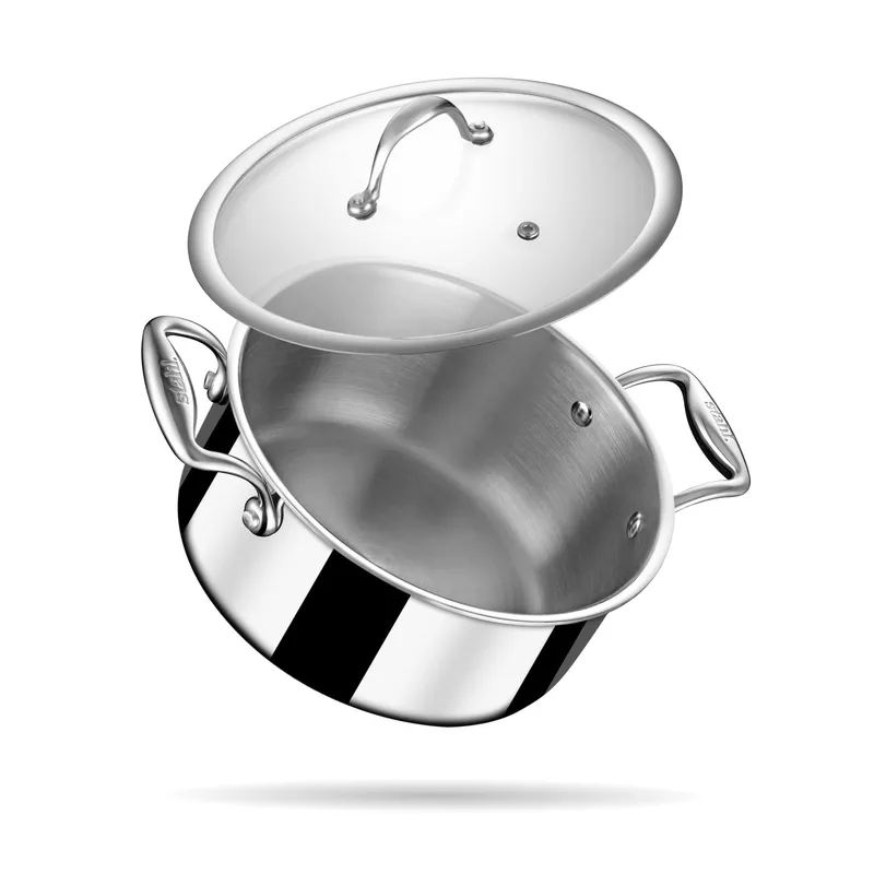 Stahl Artisan Triply Stainless Steel Casserole with Lid, Induction & Gas Stove Compatible, Briyani Pot/Handi