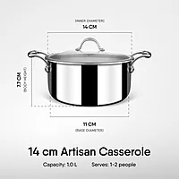 Stahl Artisan Triply Stainless Steel Casserole with Lid, Induction & Gas Stove Compatible, Briyani Pot/Handi