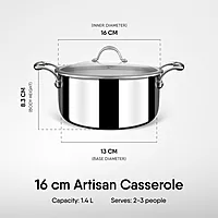 Stahl Artisan Triply Stainless Steel Casserole with Lid, Induction & Gas Stove Compatible, Briyani Pot/Handi