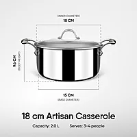 Stahl Artisan Triply Stainless Steel Casserole with Lid, Induction & Gas Stove Compatible, Briyani Pot/Handi