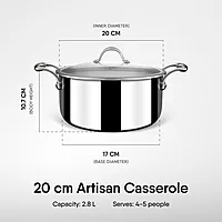 Stahl Artisan Triply Stainless Steel Casserole with Lid, Induction & Gas Stove Compatible, Briyani Pot/Handi