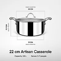 Stahl Artisan Triply Stainless Steel Casserole with Lid, Induction & Gas Stove Compatible, Briyani Pot/Handi