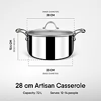 Stahl Artisan Triply Stainless Steel Casserole with Lid, Induction & Gas Stove Compatible, Briyani Pot/Handi