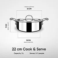 Stahl Triply Stainless Steel Artisan Cook & Serve Casserole with Lid