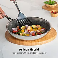 Stahl Artisan Hybrid Triply Frying Pan | Induction & Gas Stove Compatible | Honeycomb Non Stick Fry Pan