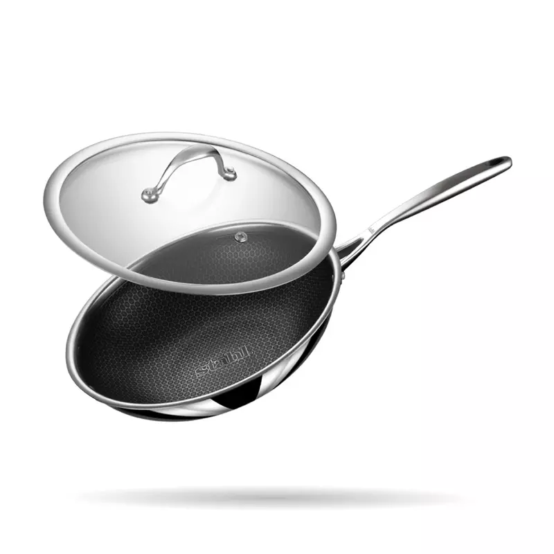 Stahl Artisan Hybrid Deep Frypan | Triply Steel with HexaRidge | Stick-Resistant, PFOA-Free | Gas & Induction Friendly