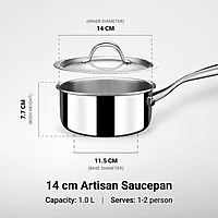 Stahl Artisan Triply Stainless Steel Tea Pan with Lid | Triply Sauce Pan | Induction & Gas Stove Compatible Milk Pan
