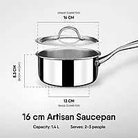 Stahl Artisan Triply Stainless Steel Tea Pan with Lid | Triply Sauce Pan | Induction & Gas Stove Compatible Milk Pan