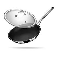 Stahl Artisan Schild Frypan Triply Stainless Steel + PEEK-Reinforced Non-Stick Fry Pan | Glass Lid