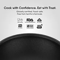 Stahl Artisan Schild Kadhai Triply Stainless Steel + PEEK-Reinforced Non-Stick Kadhai | Induction Compatible | with Glass Lid