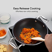 Stahl Artisan Schild Kadhai Triply Stainless Steel + PEEK-Reinforced Non-Stick Kadhai | Induction Compatible | with Glass Lid