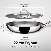 Stahl Artisan Triply Stainless Steel Fry Pan with Lid, Induction & Gas Stove Compatible
