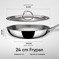 Stahl Artisan Triply Stainless Steel Fry Pan with Lid, Induction & Gas Stove Compatible