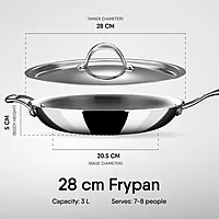 Stahl Artisan Triply Stainless Steel Fry Pan with Lid, Induction & Gas Stove Compatible