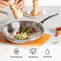 Stahl Artisan Triply Stainless Steel Fry Pan with Lid, Induction & Gas Stove Compatible