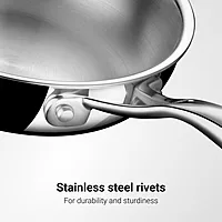 Stahl Artisan Triply Stainless Steel Fry Pan with Lid, Induction & Gas Stove Compatible